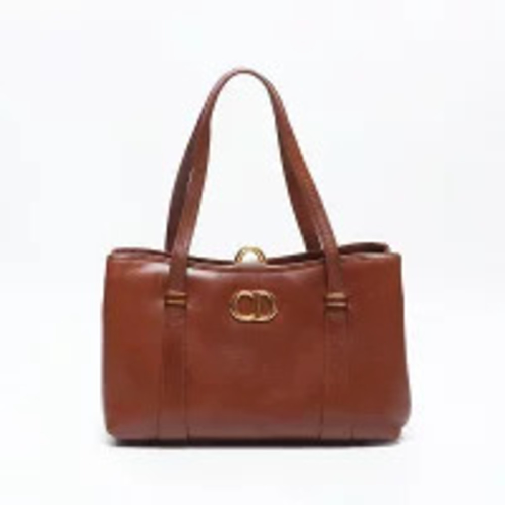 Dior Handbag Logo Christian  Leather Brown